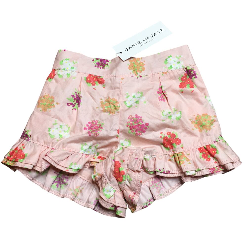 NWT Janie & Jack Kids Girls Floral Stretch Waist Ruffled Hem Shorts Pink 6-12M